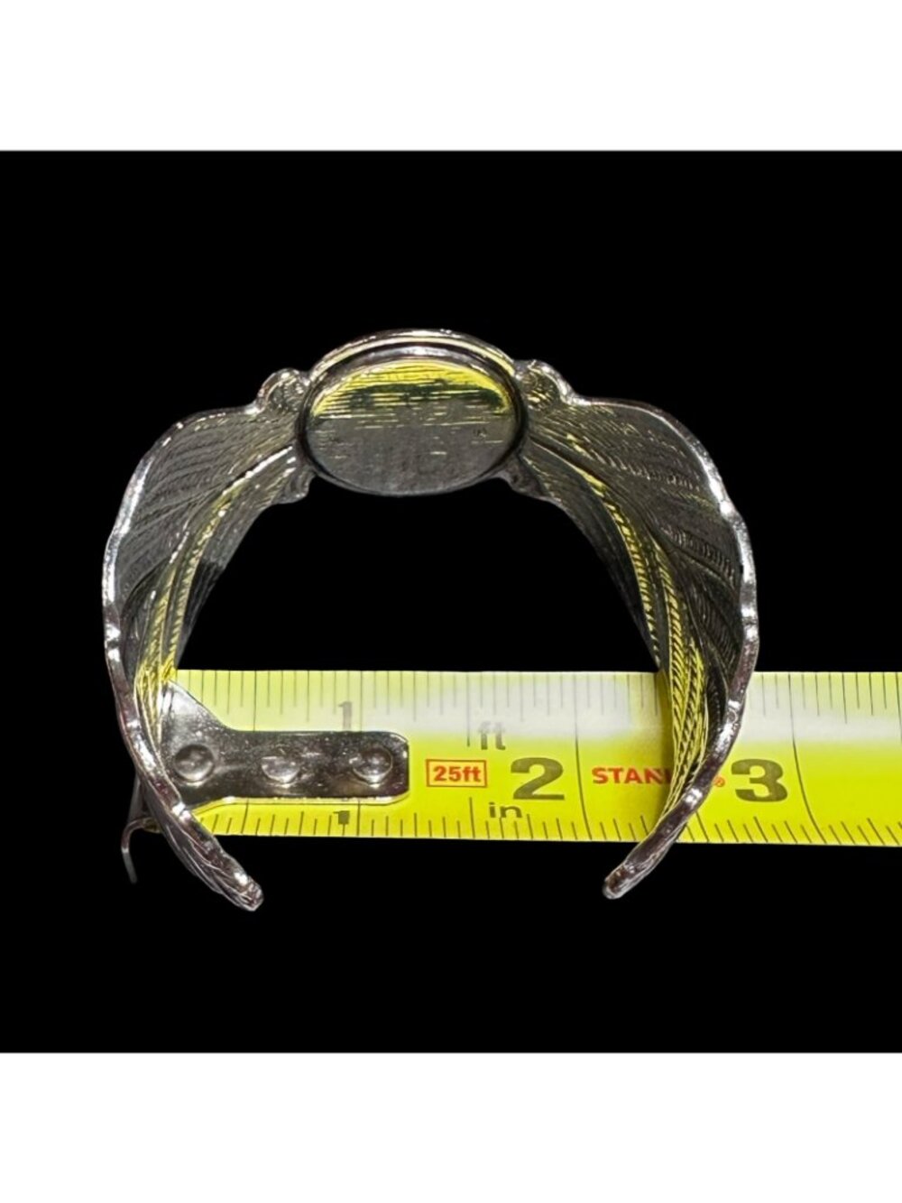 Boho Style Cuff Bracelet Silver Tone Orange Center Leaf Like Wrap Womens Jewelry - Picture 5 of 6